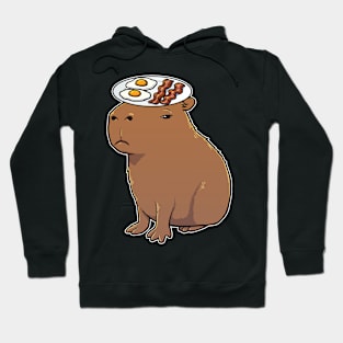 Capybara with Bacon and Eggs on its head Hoodie